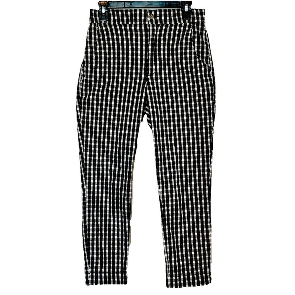 Hollister Pants Womens Size M Black White Plaid Elastic Waist Pockets preppy